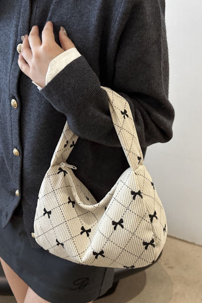 Corduroy Quilted Bow Handbag