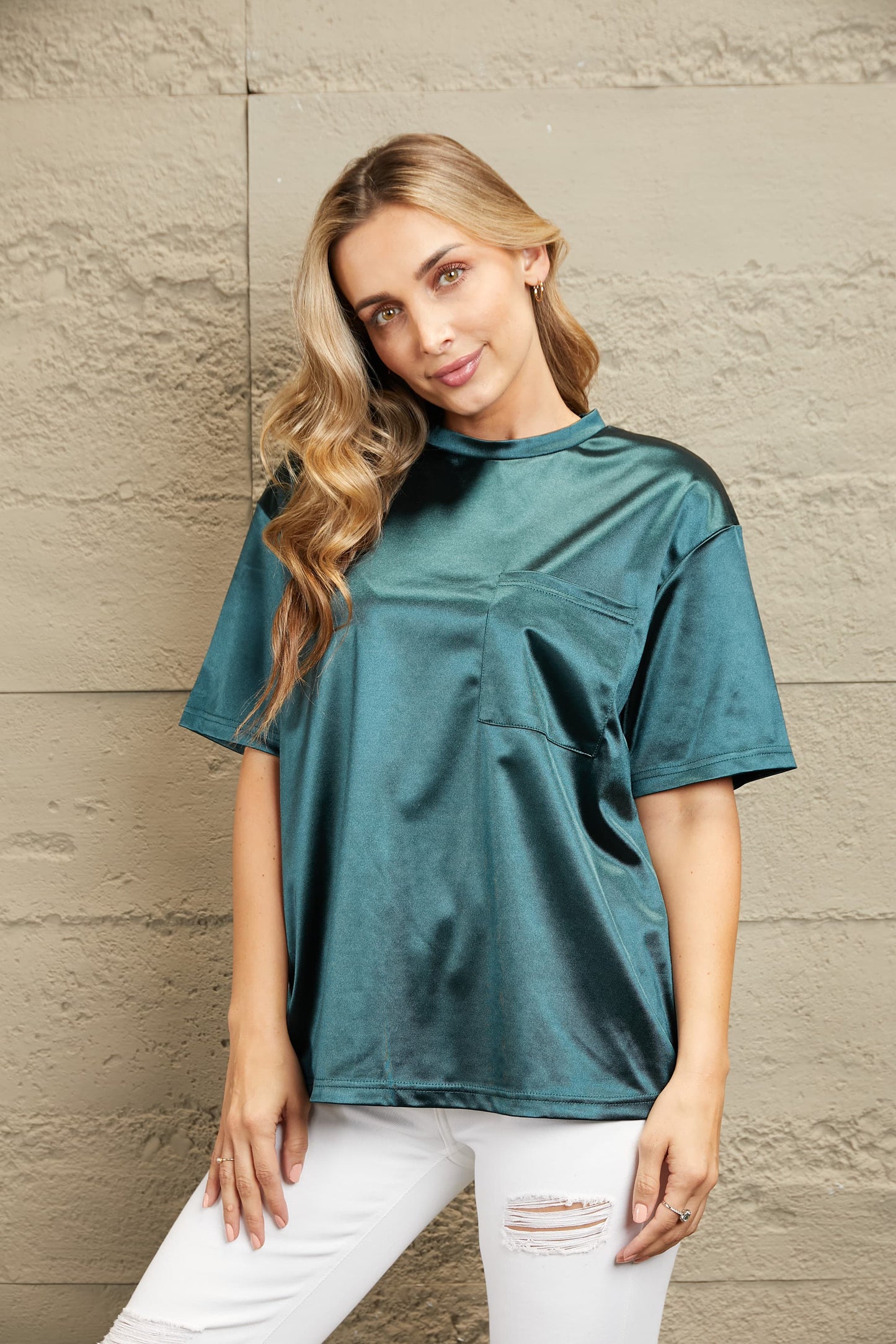 Double Take Round Neck Dropped Shoulder Top