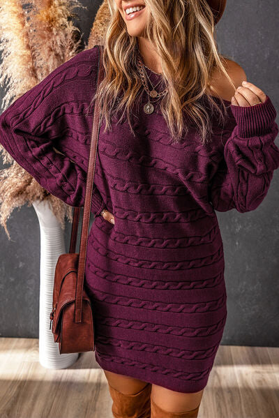 Cable-Knit Boat Neck Sweater Dress