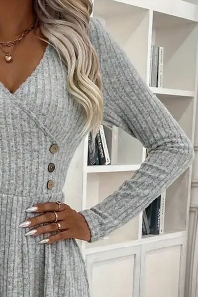 Surplice Long Sleeve Mini Sweater Dress