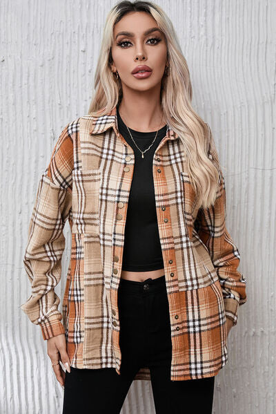 Plaid Snap Down Collared Neck Jacket