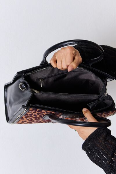 David Jones Leopard Contrast Rivet Handbag