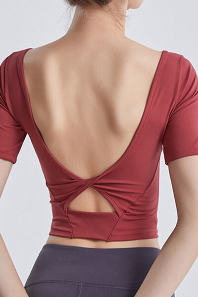 Cutout Backless Round Neck Active T-Shirt