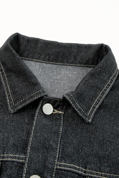 Pocketed Button Up Dropped Shoulder Denim Jacket